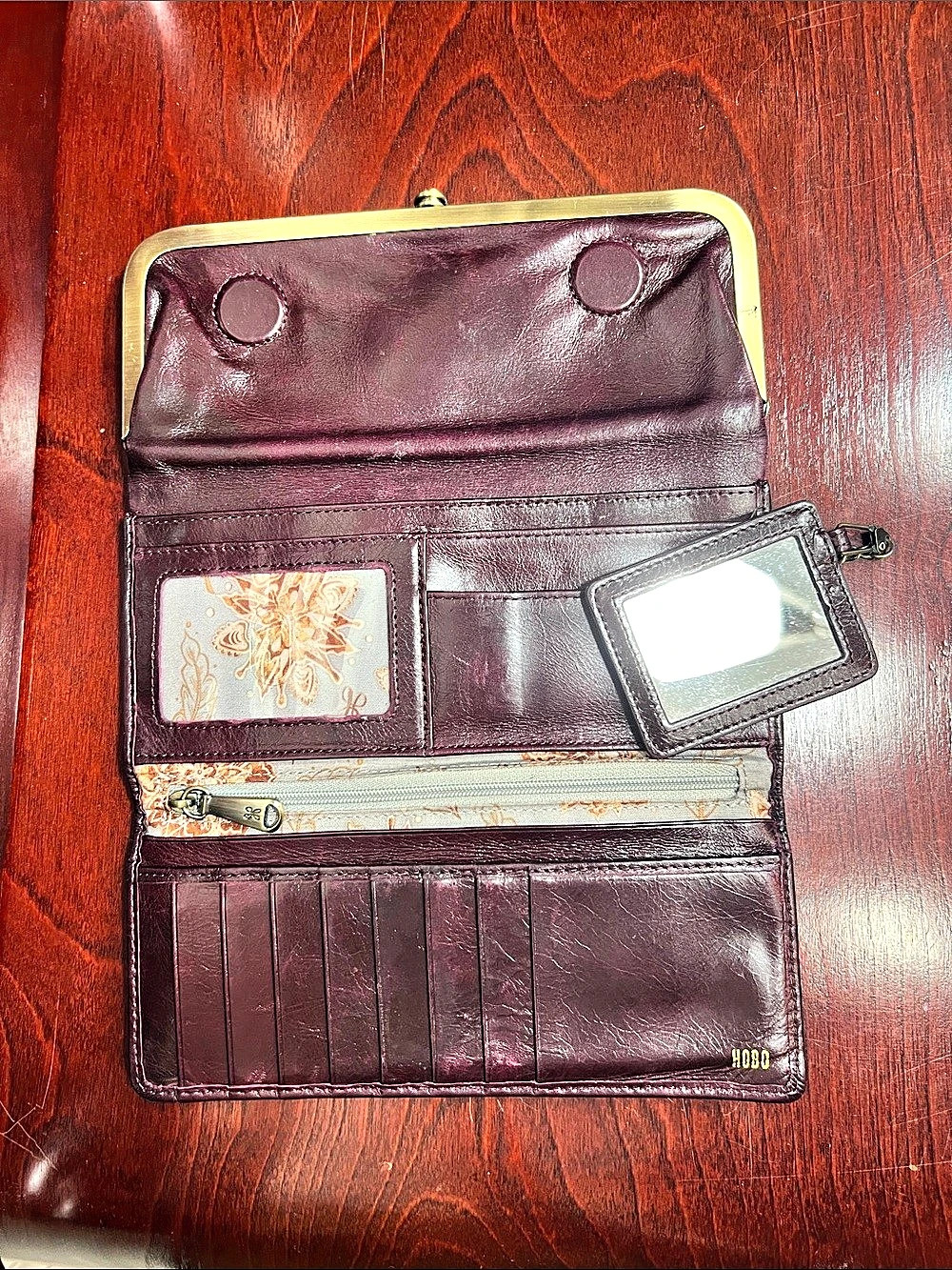 Hobo Lauren Clutch Wallet Burgundy Floral